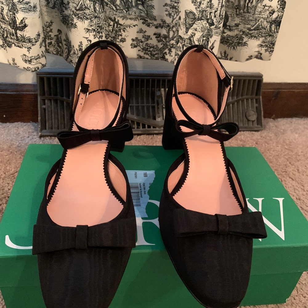 J crew black heel with ankle bow